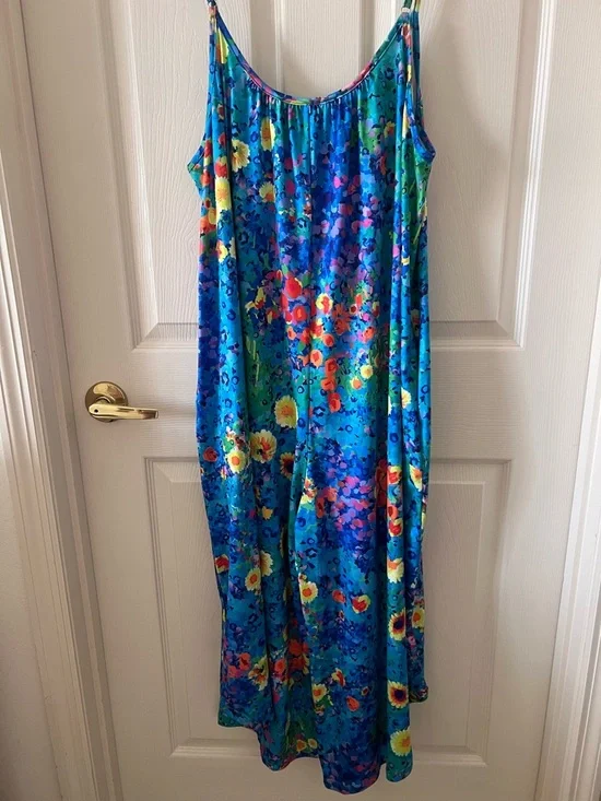 Shirley & Stone Floral Boho Spaghetti Strap Wide Leg Stretch Jumpsuit Large EUC - Picture 2 of 9
